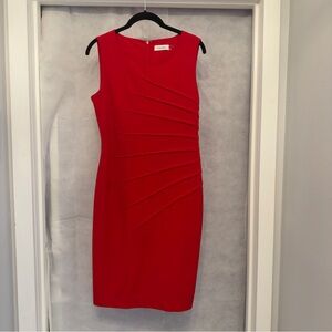 CALVIN KLEIN Red Sleeveless Sheath Midi Dress Size 4 Zipper Cocktail